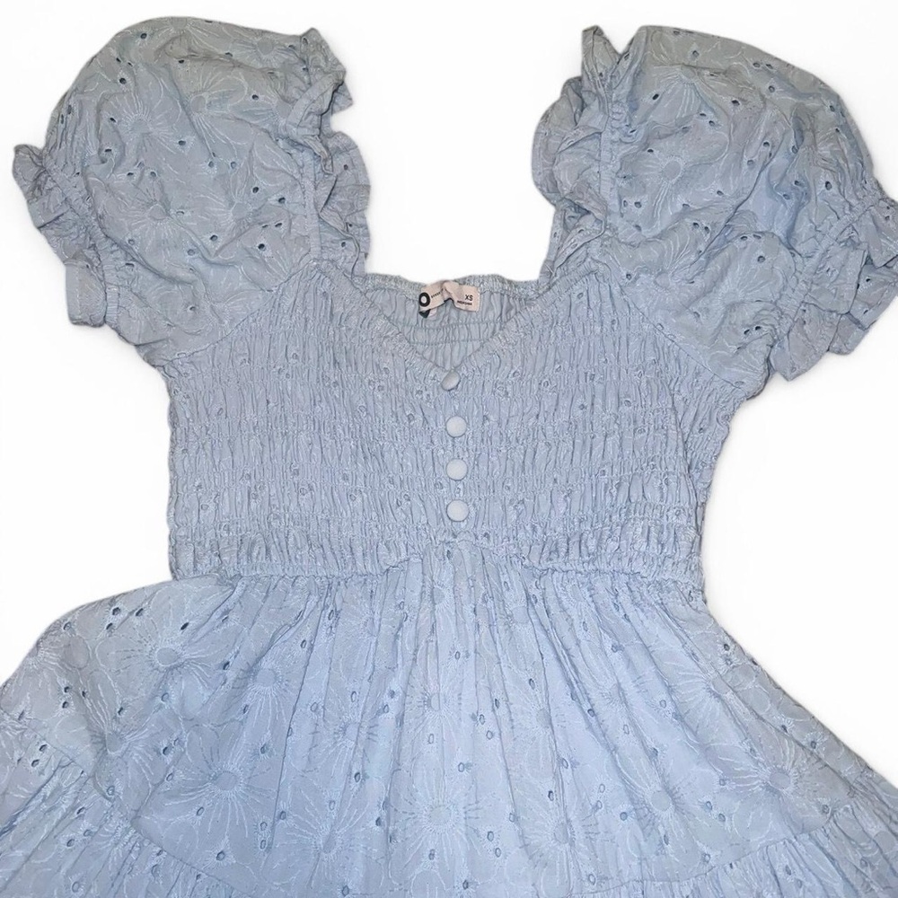SO Blue Sweetheart Puff Sleeve Midi Dress